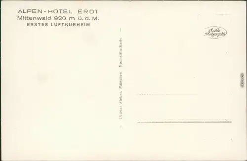 Ansichtskarte Mittenwald Alpenhotel Erdt im Winter
 1930