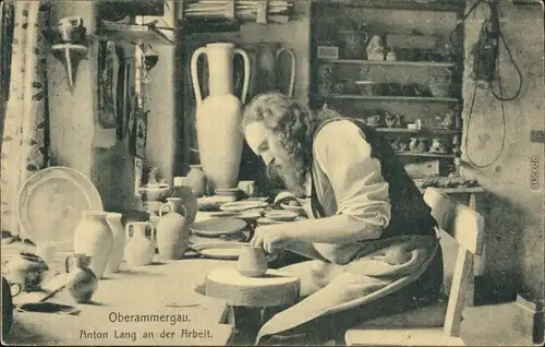 Ansichtskarte Oberammergau Anton Lang bei der Arbeit - Töpfer 1911 