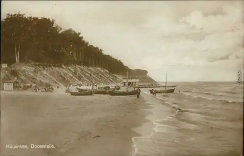 Foto Ansichtskarte Kölpinsee (Usedom) Loddin Strand, Bootsstelle 1927