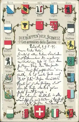 Ansichtskarte _Schweiz Allgemein Die Wappen der Schweiz Kantone 1899 