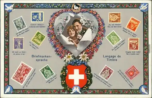 Ansichtskarte _Schweiz Allgemein Briefmarken Schweiz - Liebespaar 1918 