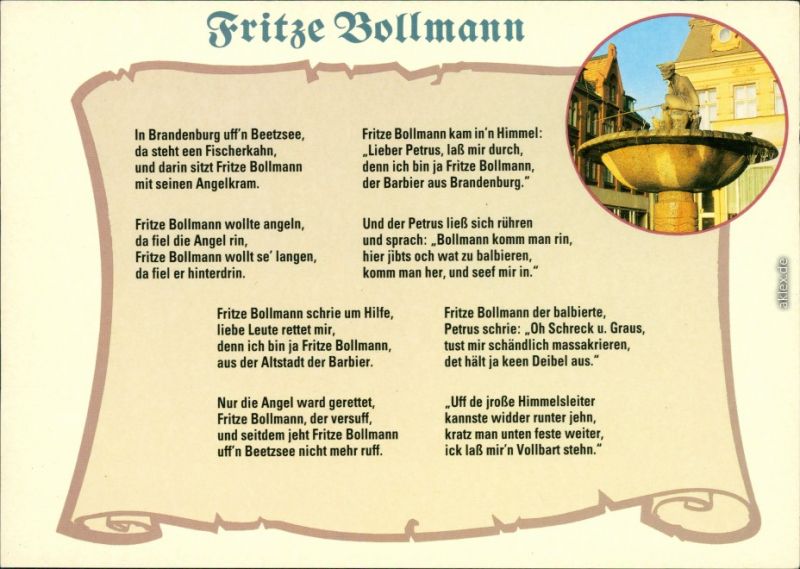 AK / Ansichtskarte Brandenburg Havel Fritze Bollmann Brunnen Gedicht
