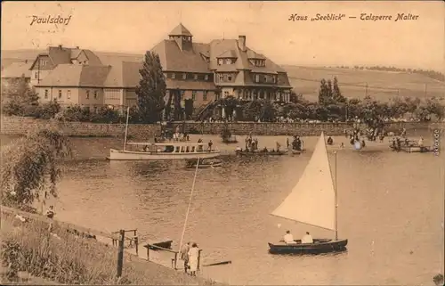 Paulsdorf-Dippoldiswalde Gasthof Seeblick mit Segelboot und Fähre 1922