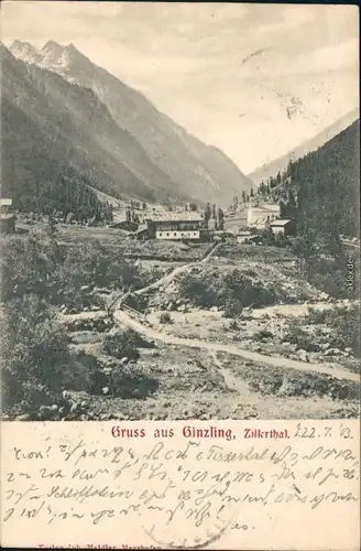 Ginzling-Mayrhofen Blick auf die Kapelle mit Brücke und Bach 1908 