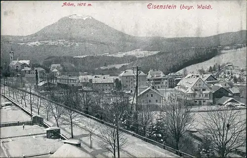 Ansichtskarte Bayerisch Eisenstein Straßenpartie und Stadt im Winter 1913 