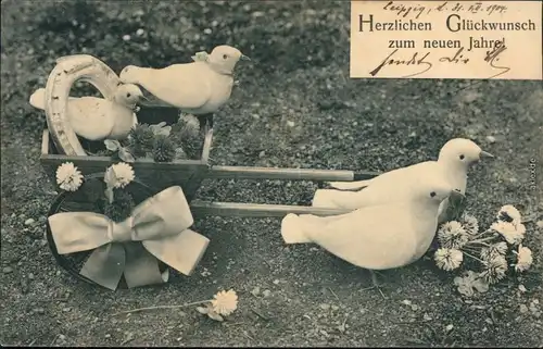 Ansichtskarte  Tauben ziehen Wagen mit Tauben  - Neujahr 1904 