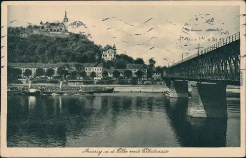 Aussig Ústí nad Labem (Ustji, Ustjiss) Elbe mit Elbstraße, Brücke 1929