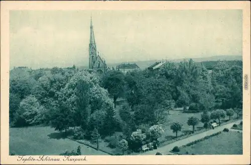 Ansichtskarte Teplitz - Schönau Teplice Partie im Kurpark - Kirche 1925 