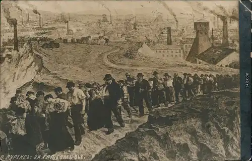 Russland allgemein Künstlerkarte -  Arbeiter verlasen Industriestadt 1910