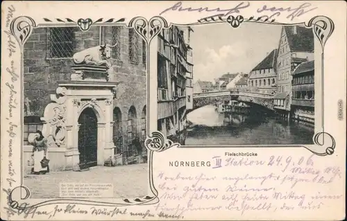 Ansichtskarte Nürnberg 2 Bild: Portal und Fleischbrücke 1905 
