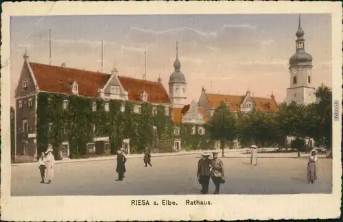 Ansichtskarte Riesa Partie am Rathaus 191 