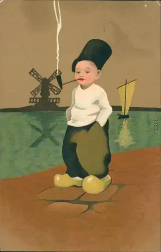 Ansichtskarte  Künstlerkarte: Windmühle - Kind Jungholland 1912 