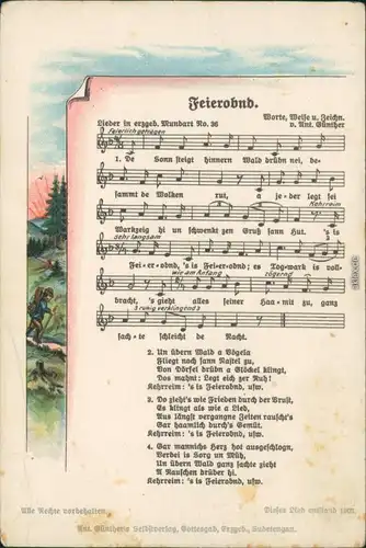 Anton Günther Gottesgab Erzgebirge Böhmen  Liedkarten - Feierobnd. 1903