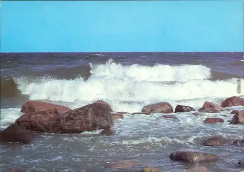 Meckpom Grüße von der Ostsee, Wellen brechen an Steinen 1987 BILD UND HEIMAT 