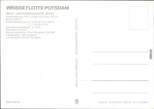 Potsdam Weiße Flotte Potsdam - Salon- und Konfernzschiff Berlin 1982