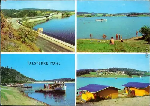 Pöhl Staumauer, Uferbereich, Bootsanlegestelle, Zelte am Strand 1974