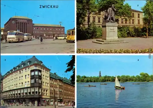 Zwickau Hauptbahnhof, Robert-Schumann-Denkmal, Ringcafé, Schwanenteich 1972