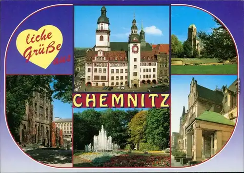 Chemnitz Karl-Marx-Stadt Rathaus, Schloßkirche,  Schloßplatz, Carola-Hotel 1995