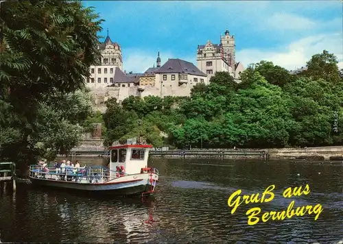 Ansichtskarte Bernburg (Saale) Schloß mit Fähre im Vordergrund 1992