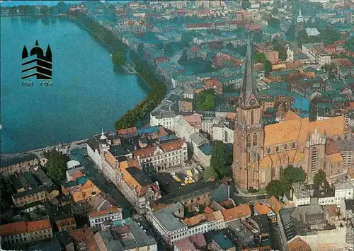 Ansichtskarte Schwerin Luftbild vom Ort und der Kirche 1985