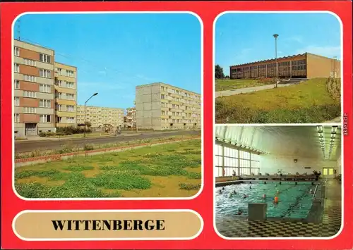 Ansichtskarte Wittenberge Perleberger Straße mit Schwimmhalle 1984