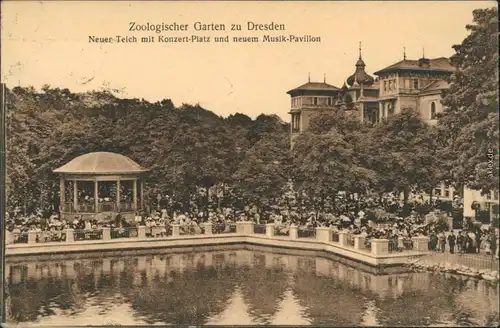 Dresden Zoologischer Garten - Neuer Teich mit Konzert-Platz  1926