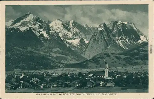 Garmisch-Partenkirchen Panoramablick mit Alpspitze -  Zugspitze 1916