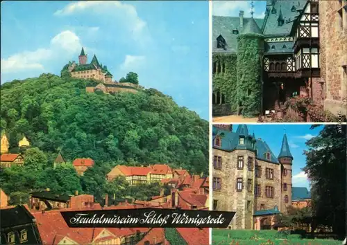 Ansichtskarte Wernigerode Schloss - Stadtsicht und Innenhof 1974