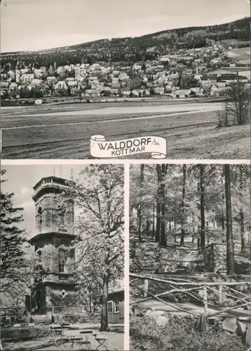 Ansichtskarte Walddorf-Kottmar Überblick, Aussichtsturm, Quelle 1964