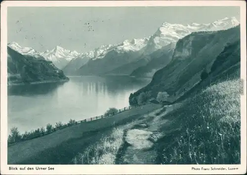 Ansichtskarte Seelisberg Urnersee mit Bergmassiv im Hintergrund 1951