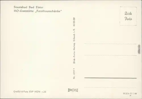 Ansichtskarte Bad Elster HO-Gaststätte Forsthausschänke 1966