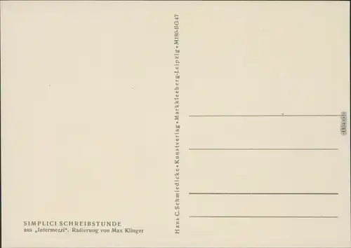  Simplici Schreibstunde aus Intermezzi, Radierung von Max Klinger 1956