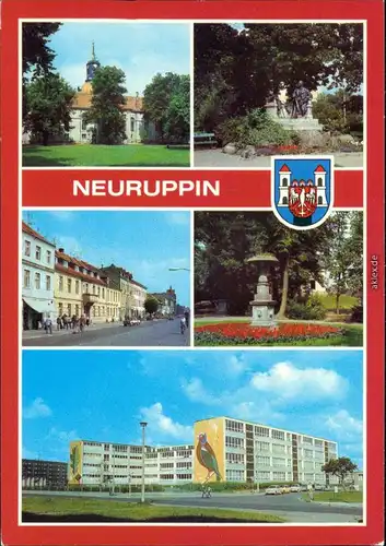 Neuruppin Kirchplatz mit Pfarrkirche, Fontanedenkmal, Karl-Marx-Straße 1984