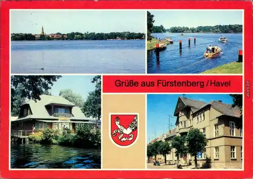 Ansichtskarte Fürstenberg/Havel Schwedtsee, Havel, Sportlerheim, Rathaus 1985