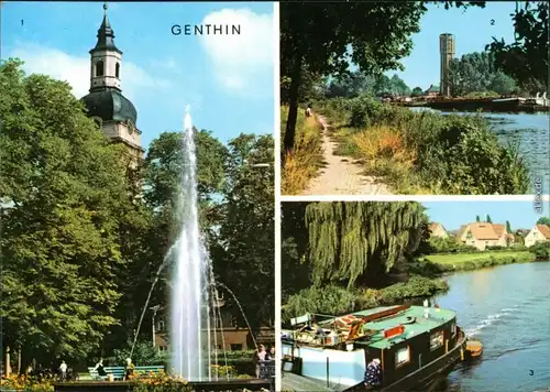 Genthin Ernst-Thälmann-Platz mit Springbrunnen, Am Wasserturm, Plauer Kanal 1974