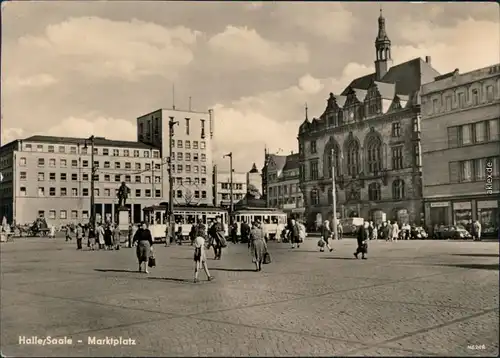 Ansichtskarte Halle (Saale) Marktplatz mit Straßenbahn 1957