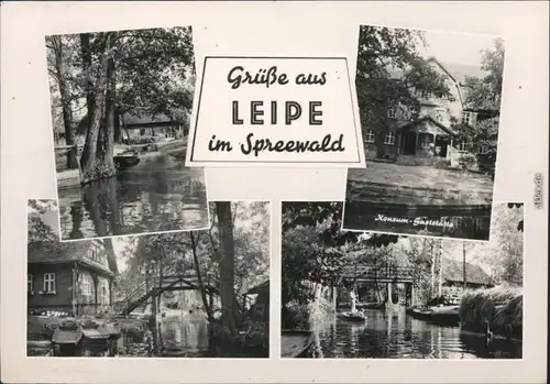 Leipe-Lübbenau (Spreewald) Lipje Lubnjow Kanäle, Konsum-Gaststätte, Kähne 1965
