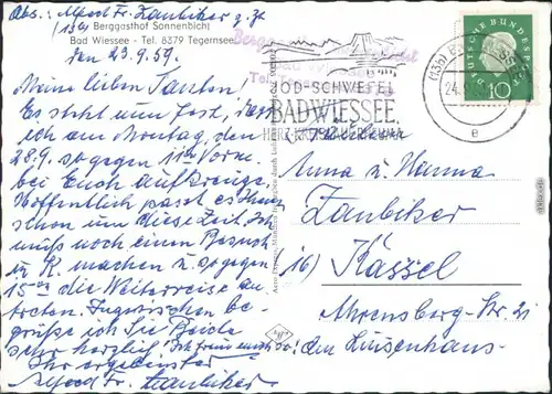 Ansichtskarte Bad Wiessee Berggasthof Sonnenbichl 1959