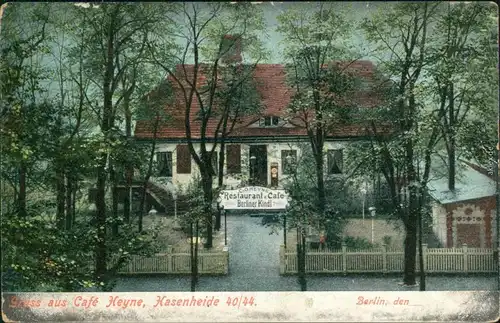 Ansichtskarte Kreuzberg Berlin Gruss vom Cafe Heyne - Hasenheide 40/44 1911