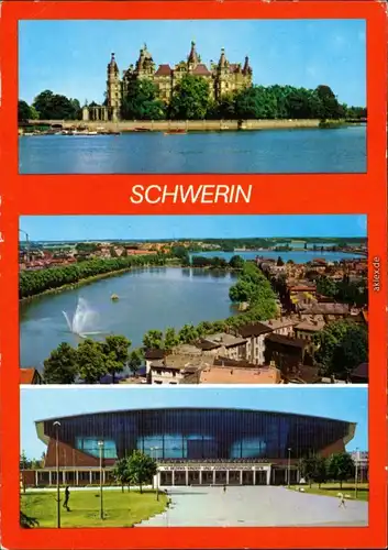 Ansichtskarte Schwerin Schloß, Stadt und Sporthalle 1978