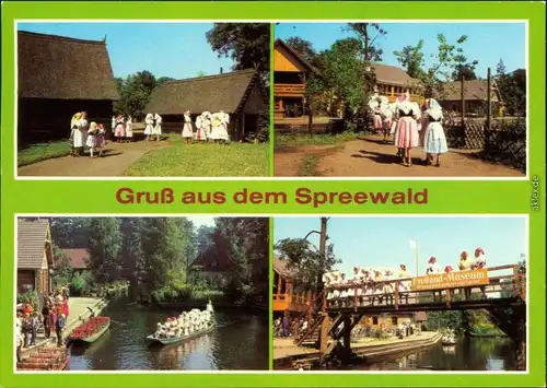 Lübbenau (Spreewald) Lubnjow Wendische-Trachten (Spreewald) vor Hütten 1983