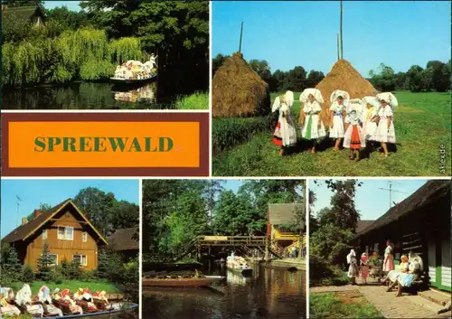 Ansichtskarte Lübbenau (Spreewald) Lubnjow Frauen in Tracht, Kahnfahrten 1983