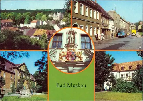 Bad Muskau Ernst-Thälmann-Straße, Teilansicht, Wappen am Alten Schloss  1982