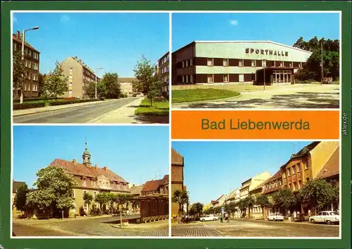 Ansichtskarte Bad Liebenwerda Sporthalle, Rathaus, Straßen 1982