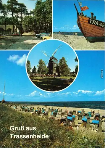 Ansichtskarte Trassenheide Strand, Windmühle, Ferienlager 1988