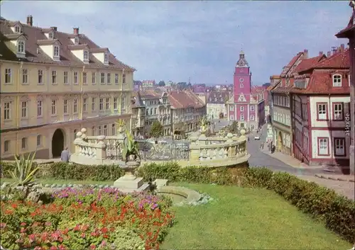 Ansichtskarte Gotha Wasserkunst, Hauptmarkt und Rathaus 1970