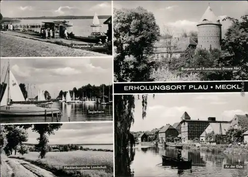 Plau (am See) Anlegestelle, Seglerheim, Landschaft, Burgturm  Krankenhaus  1972