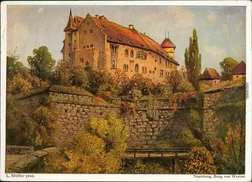 Nürnberg Nürnberger Burg nach Gemälde con Ludwig Mößler 1953 