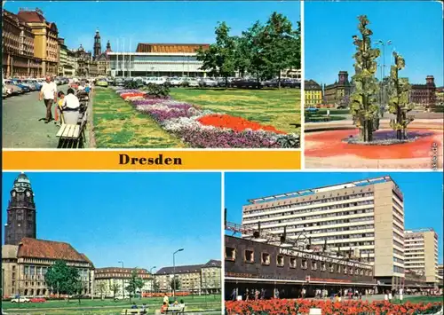 Dresden Altmarkt, Glasbrunnen am Pirnaischen Platz, Rathaus, Prager Straße g1978