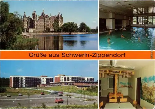 Schwerin FDGB-Erholungsheim "Fritz Reuter",  Schloss, Schwimmhalle,  1986